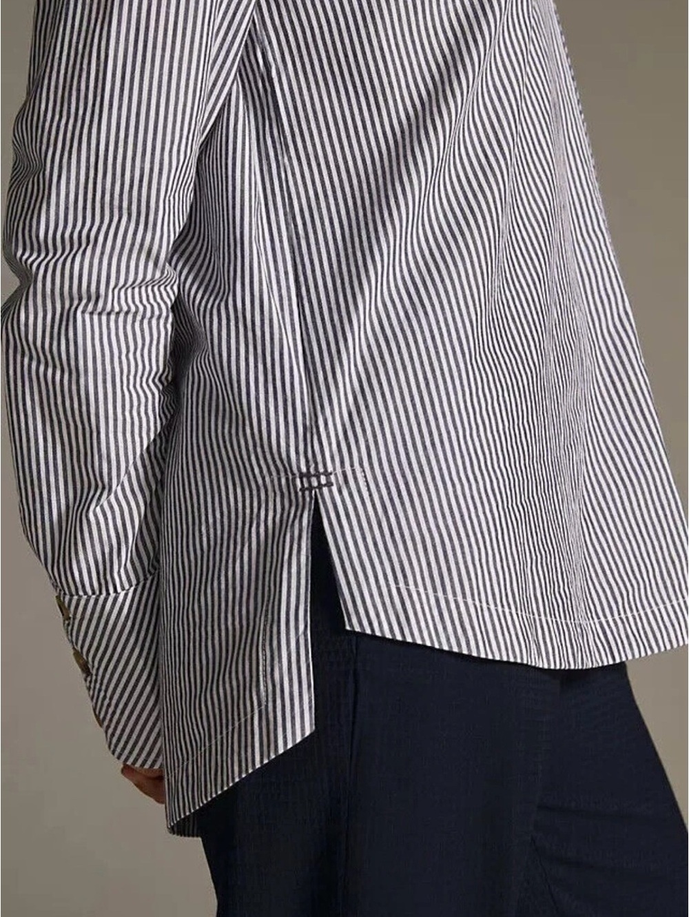 Anthropologie Black and White Striped Button-Trim Popover Top - Picture 2 of 9